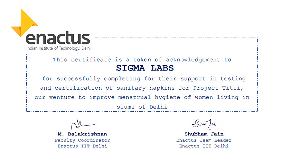 Certification of Sanitary Pads for Project Titli
